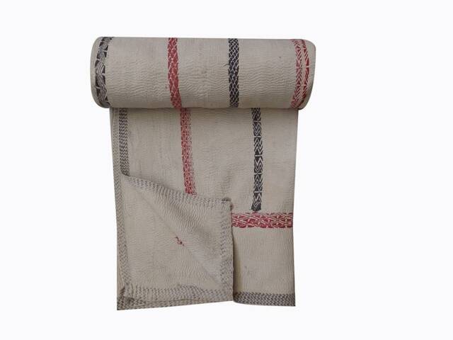 Vintage Kantha Throw Blanket Reversible Cotton Quilt - image 1