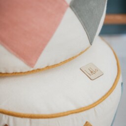 Linen Drum Pouf Mustard Caramel Patina, Kids Room Decor - thumbnail 3