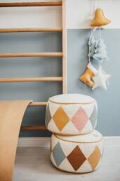 Linen Drum Pouf Mustard Caramel Patina, Kids Room Decor