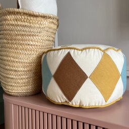 Linen Drum Pouf Mustard Caramel Patina, Kids Room Decor - thumbnail 4