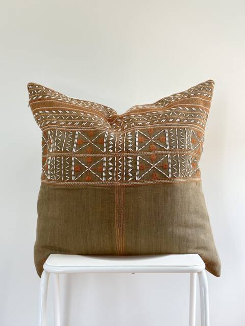 Tribal Embroidery Hand Woven Striped Natural Dye Color Pillow Cover - image 1