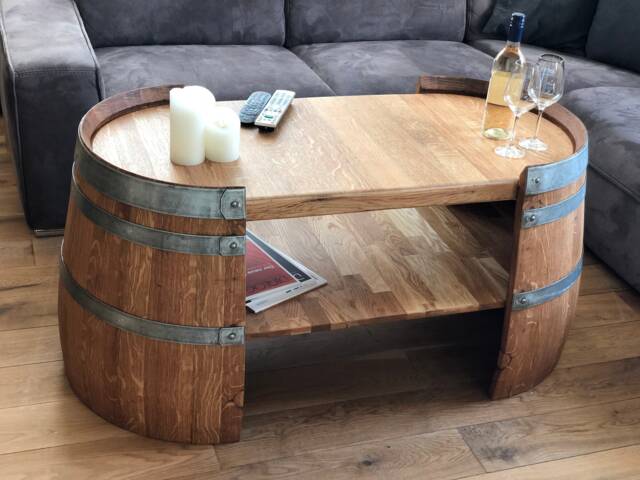 Long Coffee Table Made Of Wine Barrel Halves Oiled - image 1