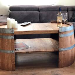 Long Coffee Table Made Of Wine Barrel Halves Oiled - thumbnail 3