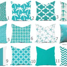 Aqua Geometric Pillow Cover - Modern Nautical Decor Outdor - thumbnail 2