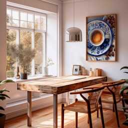 Coffee Art Print - Blue & White Kitchen Wall Realistic Oil Painting Style Poster Espresso Decor Caf?? Artwork - thumbnail 3