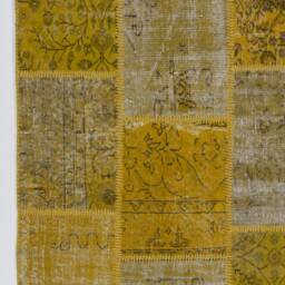 5'x8' - 152x245 cm Yellow Handmade Turkish Patchwork Rug - thumbnail 4