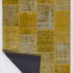 5'x8' - 152x245 cm Yellow Handmade Turkish Patchwork Rug - thumbnail 2
