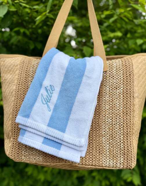 Custom Embroidered Striped Beach Towel - Personalized Coastal Luxury Oversized Pool Summer Essentials Vacation Gift - image 1