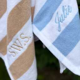 Custom Embroidered Striped Beach Towel - Personalized Coastal Luxury Oversized Pool Summer Essentials Vacation Gift - thumbnail 2