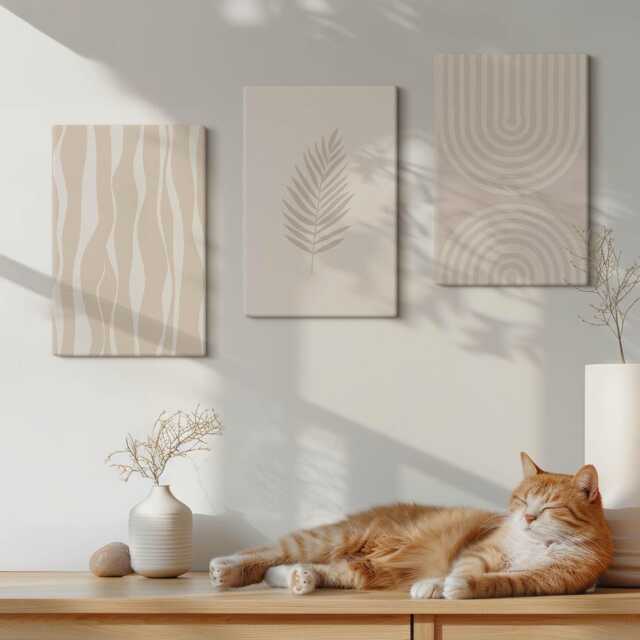 Canvas Art Set Of 3 - Patterns in Shades Beige With Plant Motifs, Print, Natural Textures Wall Decor - image 1