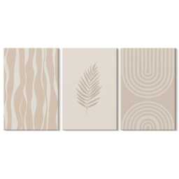Canvas Art Set Of 3 - Patterns in Shades Beige With Plant Motifs, Print, Natural Textures Wall Decor - thumbnail 3