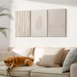 Canvas Art Set Of 3 - Patterns in Shades Beige With Plant Motifs, Print, Natural Textures Wall Decor - thumbnail 2