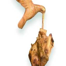 Single Hovering Hummingbird Feeding From Wooden Base - thumbnail 4