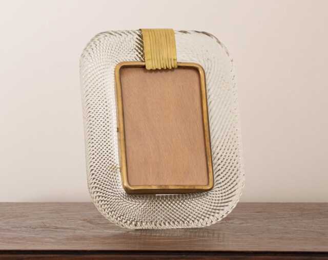 Glass Picture Frame Clear Murano Crystal Brass Details, Handmade in Italy 25x19 cm - image 1