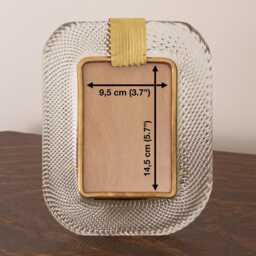 Glass Picture Frame Clear Murano Crystal Brass Details, Handmade in Italy 25x19 cm - thumbnail 2