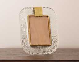 Glass Picture Frame Clear Murano Crystal Brass Details, Handmade in Italy 25x19 cm - thumbnail 1