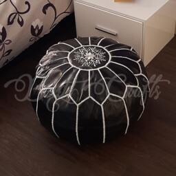 Black Leather Pouf Ottoman, Leather Ottoman Pouf, Chair, Pouf Leather, Handmade Footstool, Black Unstuffed
