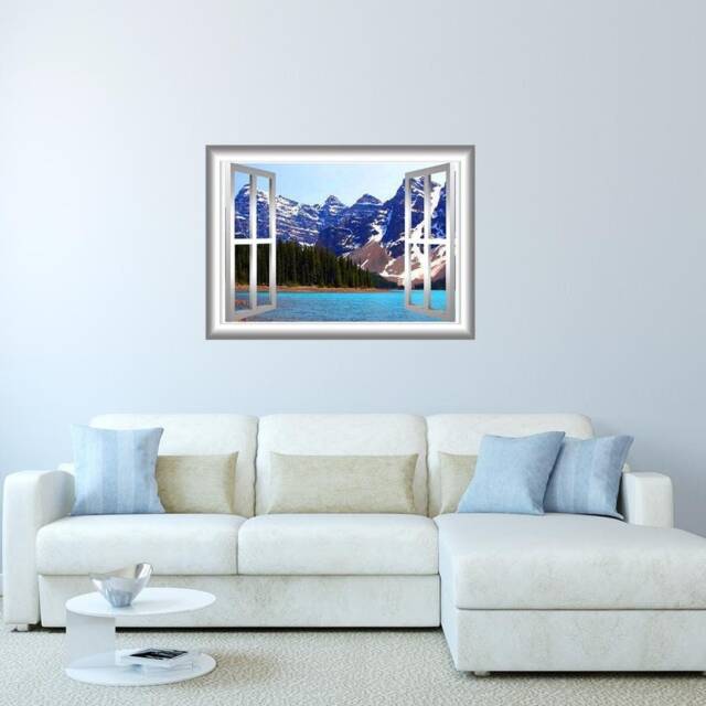 Window Frame Wall Decal - 3D Art Home Decor Beautiful Lake View Office Mural - Vwaq Nw26 - image 1