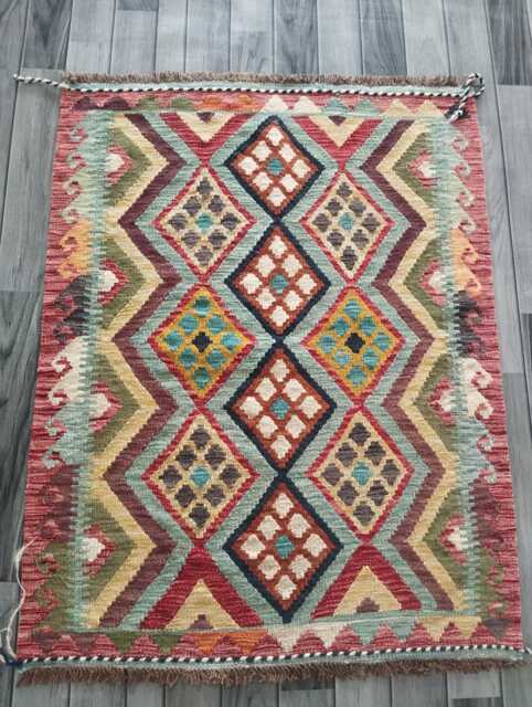 Kilim Rug Multicolour, Handmade Artisan Afghan Turkish Persian Rug, Navajo Moroccan Bohemian Flatweave, Natural Wool Dhurrie 118x91 cm - image 1