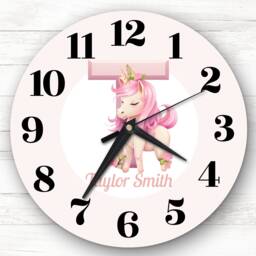 Pink Unicorn Alphabet Letter T Girls Room Custom Gift Personalised Clock - thumbnail 1
