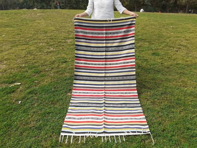 Artisan Organic Cotton Yoga Rugs, Handwoven Meditation Floor Mat, Indian Handloomed Rug, Cotton Mat, Natural Fibre Rug - image 1