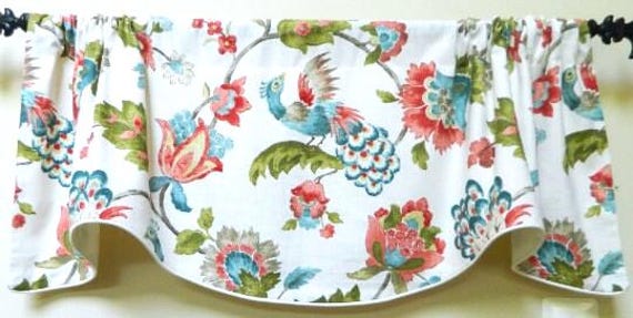 Trend Coral Reef Peacock By Jaclyn Smith - Window Valance Corded Lined Rod Pocket Scalloped Linen Designer Fabric Made To Order - image 1