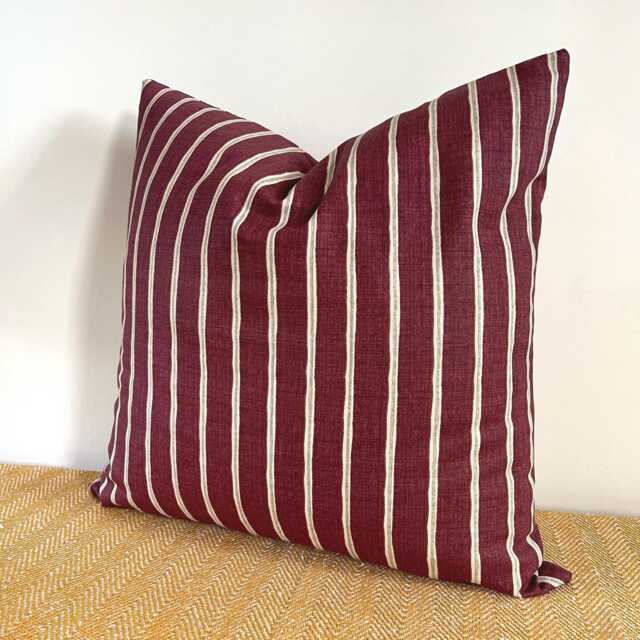 Handmade Maroon Striped Cotton Cushion Modern Farmhouse Decor - image 1