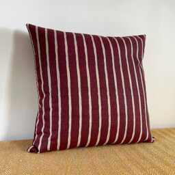 Handmade Maroon Striped Cotton Cushion Modern Farmhouse Decor - thumbnail 2