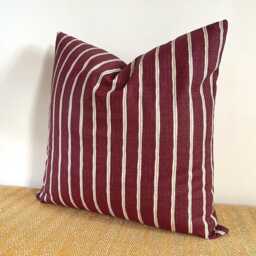 Handmade Maroon Striped Cotton Cushion Modern Farmhouse Decor - thumbnail 1