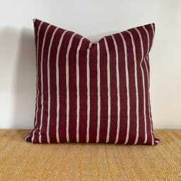 Handmade Maroon Striped Cotton Cushion Modern Farmhouse Decor - thumbnail 3