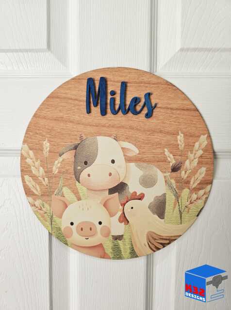 Personalised Childrens Door Sign Round Custom Name Plaque For Kids Room Farm Animal Nursery Decor Bedroom Wall Gift Children - image 1