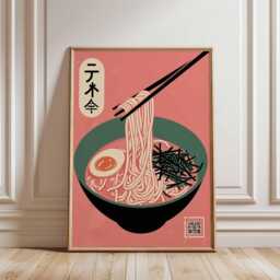 Japanese Ramen Poster, Modern Minimalist Kitchen Wall Art, Asian Food Print, Contemporary Dining Decor, Noodle Bowl Illustration - thumbnail 2