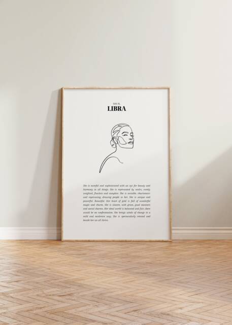 She Is Libra Print, Horoscope Zodiac Astrology Star Sign Wall Art, Poster, Minimalist Gift, Aesthetic - image 1