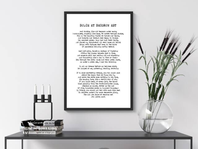Dulce Et Decorum Est - Inspirational Poem War Hero Remembrance Print Poster Home Decor Gift Bespoke A5 A4 A3 Framed - image 1