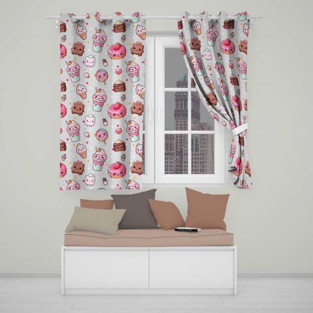 Dessert Cake Cupcake Donut Candy Sweet Treat Seamless Pattern Cream Background Readymade Eyelet Ring Top Thermal 100% Blackout Curtains - image 1