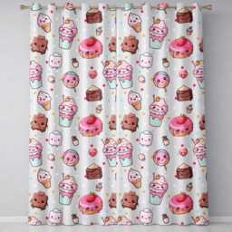 Dessert Cake Cupcake Donut Candy Sweet Treat Seamless Pattern Cream Background Readymade Eyelet Ring Top Thermal 100% Blackout Curtains - thumbnail 2