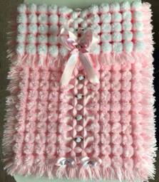 Pink Pom Baby Blanket With Ribbons & Rosebuds