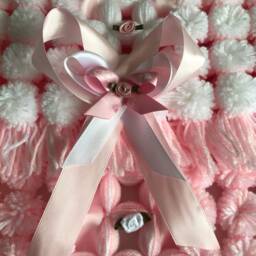 Pink Pom Baby Blanket With Ribbons & Rosebuds - thumbnail 3