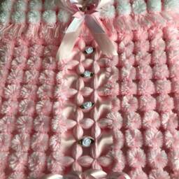 Pink Pom Baby Blanket With Ribbons & Rosebuds - thumbnail 4