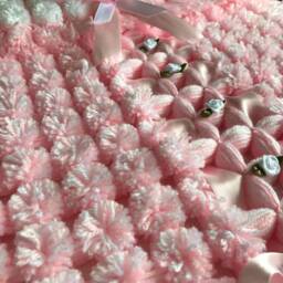 Pink Pom Baby Blanket With Ribbons & Rosebuds - thumbnail 2