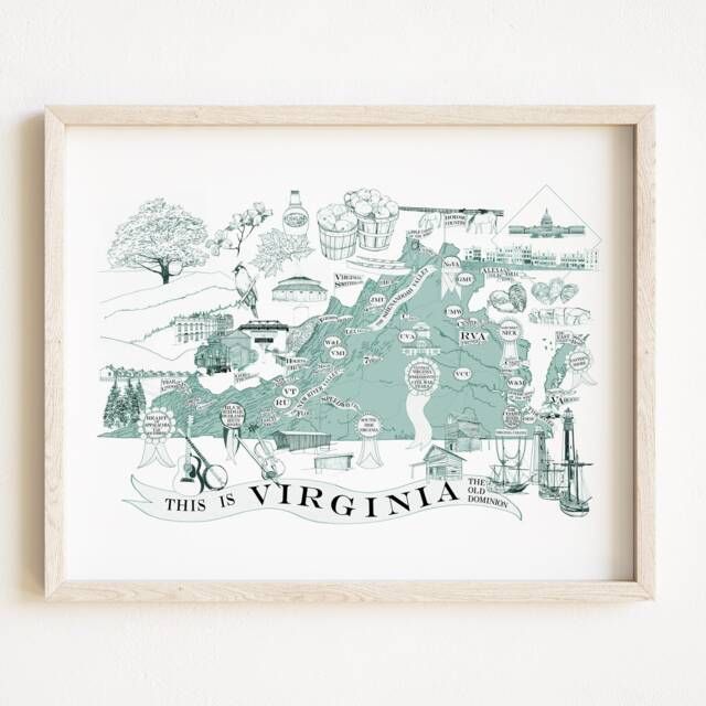 A Map Of Virginiana - Art Print Virginia Cities Towns College University Regional Superlatives Icons Kitsch Graduation Gift Wedding - image 1