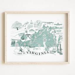 A Map Of Virginiana - Art Print Virginia Cities Towns College University Regional Superlatives Icons Kitsch Graduation Gift Wedding - thumbnail 1