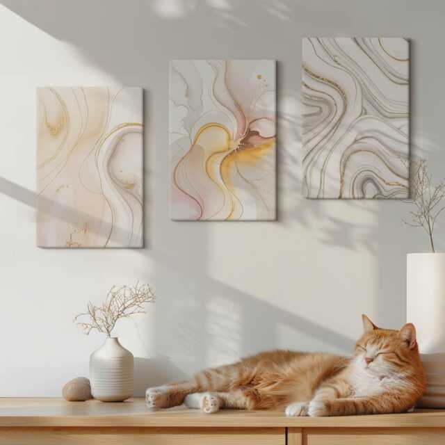 Canvas Art Set Of 3 - Warm Patterns Elegant Motifs, Creamy Wall Art, Abstract Hanging Piece - image 1