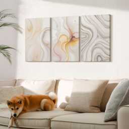 Canvas Art Set Of 3 - Warm Patterns Elegant Motifs, Creamy Wall Art, Abstract Hanging Piece - thumbnail 2