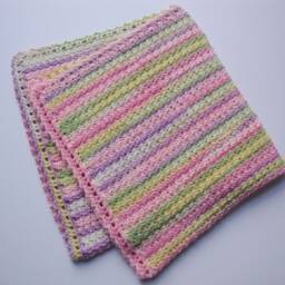 Crochet Baby Blanket Pastel Striped Acrylic Blend, Newborn Gift - thumbnail 3
