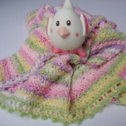 Crochet Baby Blanket Pastel Striped Acrylic Blend, Newborn Gift - thumbnail 2