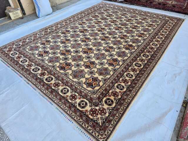 8x12 Ivory Geometric Star Kazak, Tribal Area Carpet, Handwoven Rug For Living Room - image 1