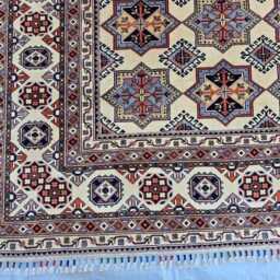 8x12 Ivory Geometric Star Kazak, Tribal Area Carpet, Handwoven Rug For Living Room - thumbnail 3