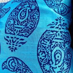 Silk Cushion/Pillow Cover .16 X 16 Inches.paisley Block Print.teal, Blue, Floral Motif, Toronto Canada.pillow Case, Accent Pillow, Floor Cushion - thumbnail 3