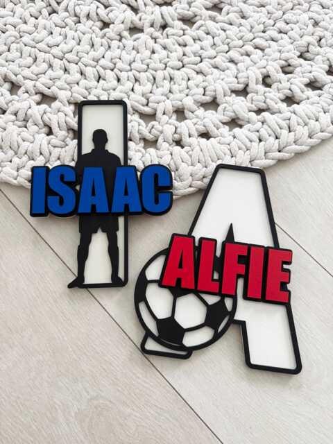 Wooden Football Name/Initial Plaque Sign Girls Boys Bedroom Door Wall Decor Accessories - image 1